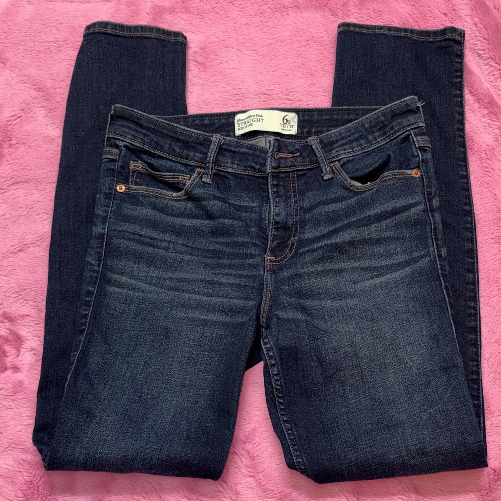 Abercrombie & Fitch Straight Mid-Rise Dark Blue Jeans